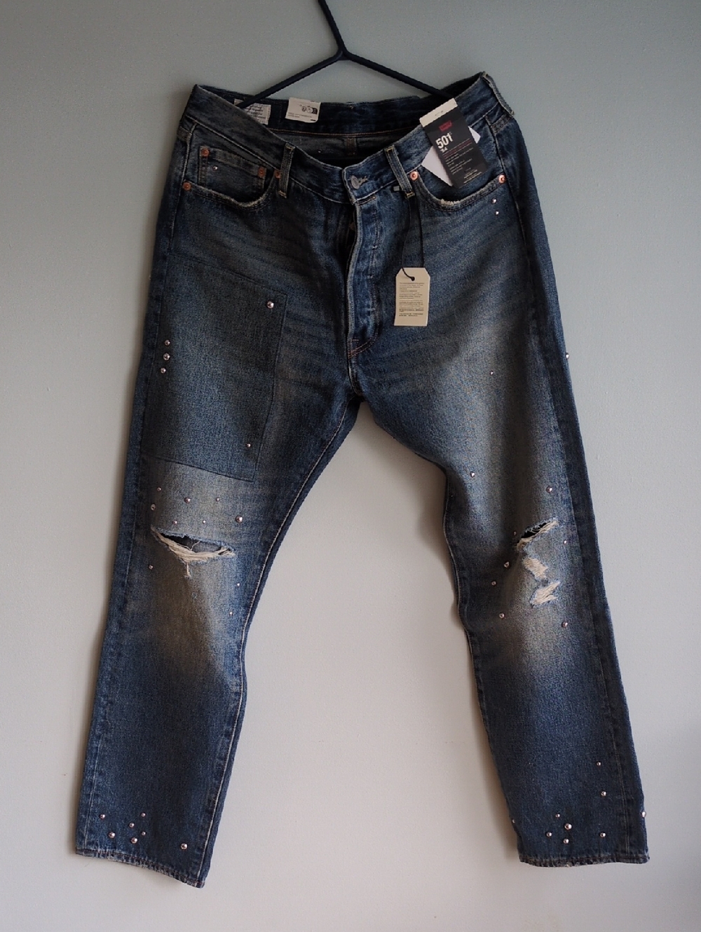 Levi's Slim Straight Distressed Blue Jeans with Stud Accents